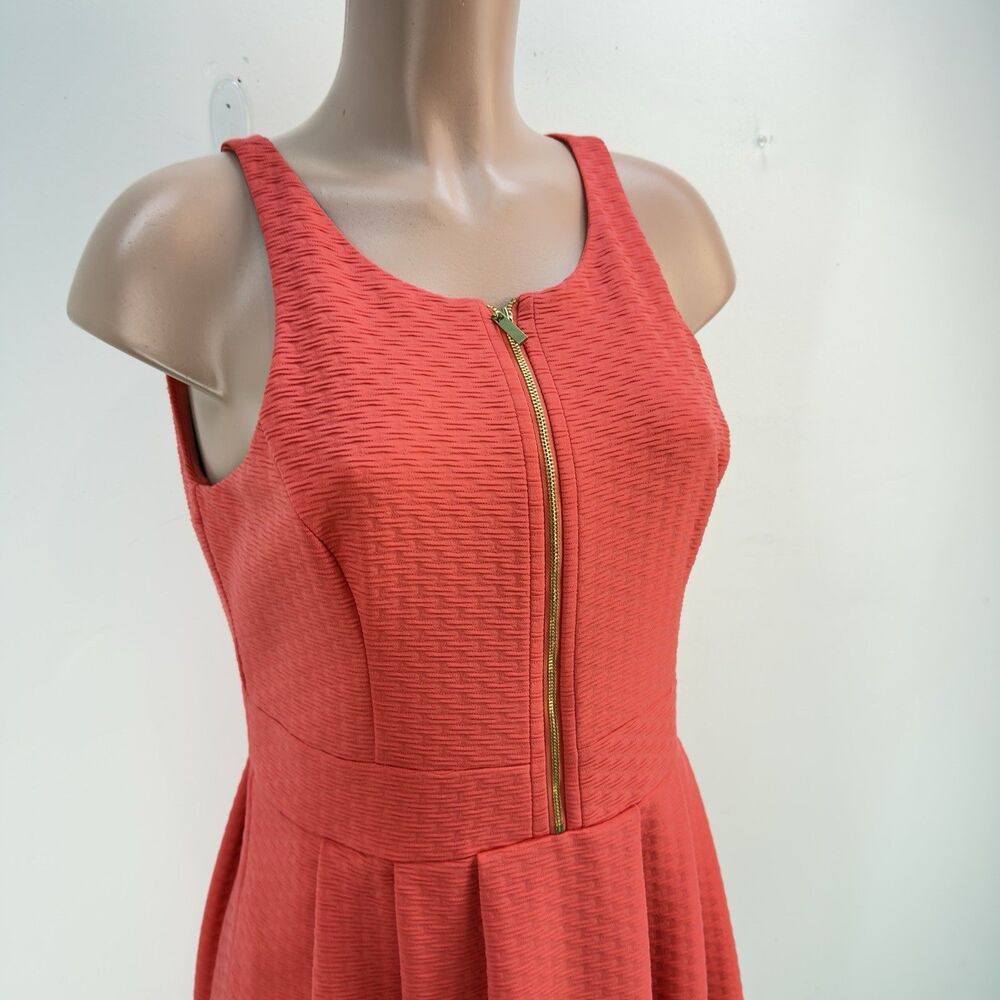 New Jessica Simpson Women Dress 10 Orange Textured Cut Out Back Pleated Pocket - Picture 4 of 16